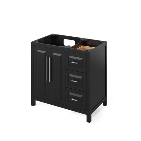 Jeffrey Alexander 36" Black Cade Vanity, left offset, Calacatta Vienna Quartz Vanity Top, undermount rectangle bowl VKITCAD36BKCQR